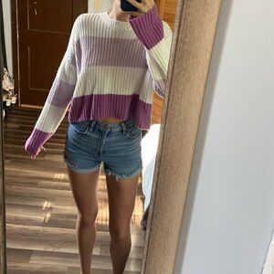 Moon & Madison Lavender and Cream Knit Sweater